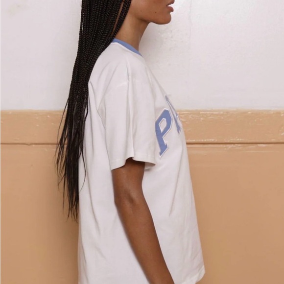 White PARKE T-Shirt with Blue Lettering - Picture 3 of 3